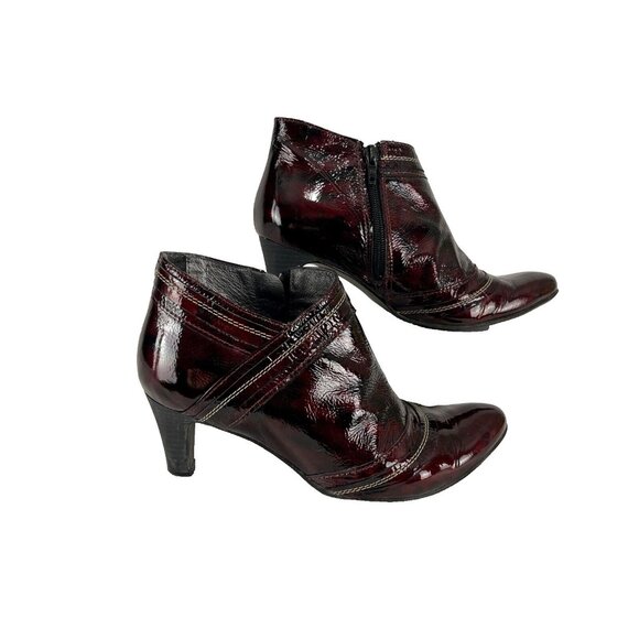 Tour En Ville Patent Leather Burgundy Heeled Booties Womens EU Size 38 - Picture 1 of 10